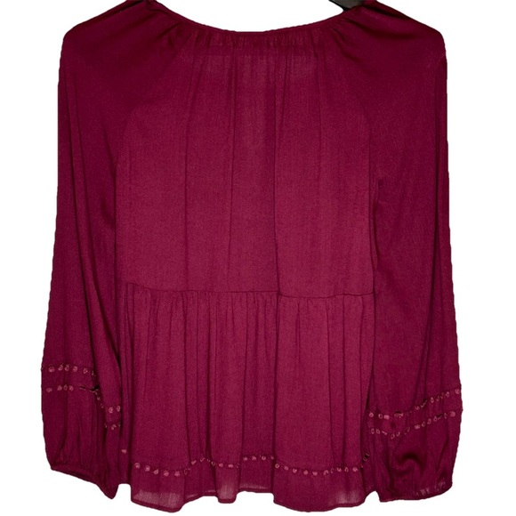 Old Navy Womens Burgundy Peasant Cottage Tassel Balloon Sleeve Blouse small - Picture 2 of 9